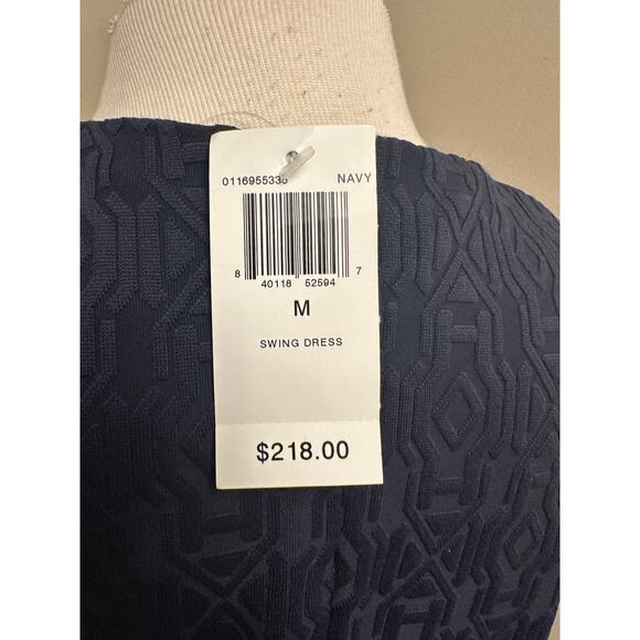 NWT J. McLaughlin Mini Wave Bubble Jacquard Swing Dress Navy Sz Medium - Picture 7 of 10
